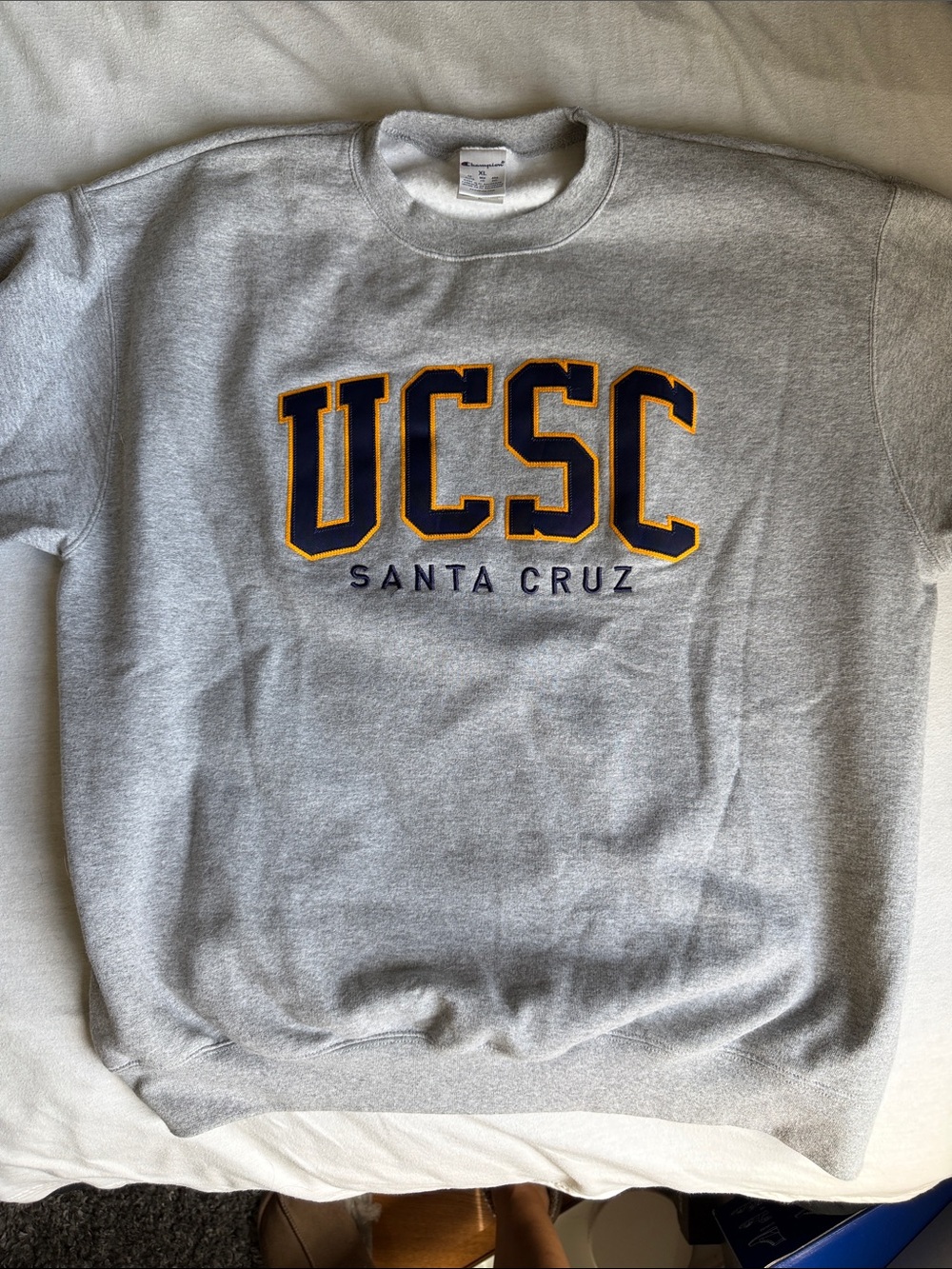 Champion Gray UCSC Crewneck with Navy and Gold Appliqué